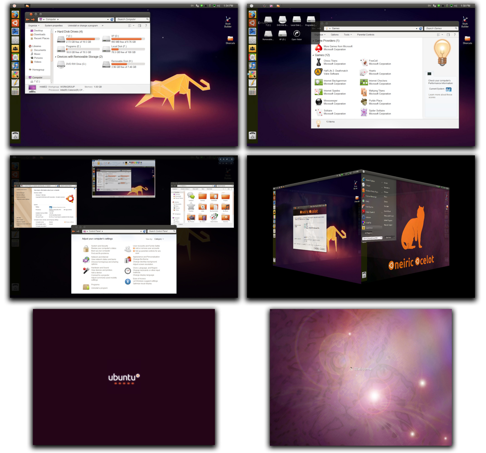 win7主题：Ubuntu Skin Pack 8.0      体验 Ubuntu 啦，把Win7扮成Ubuntu吧！