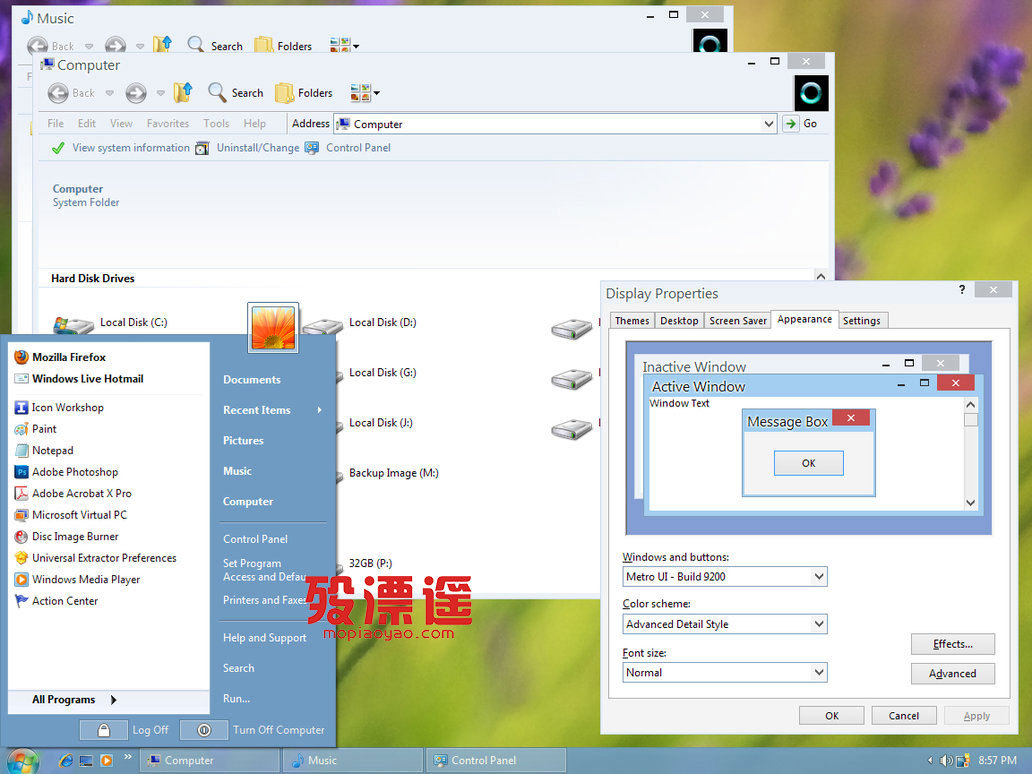 XP主题：Metro UI Visual Style from Windows 8 RTM   XP也玩Metro风