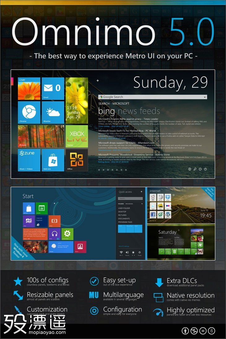 Rainmeter 套装主题   Omnimo 5 (Windows 8 Metro)